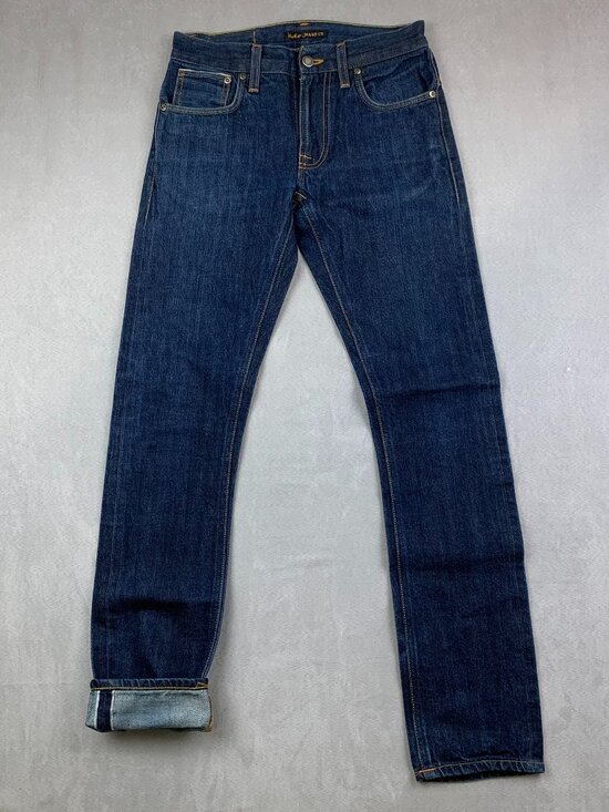 Nudie Jeans Other - Nudie Jeans Men Pants 28 Dark Blue Selvedge Denim Thin Finn Organic Cotton 28x32